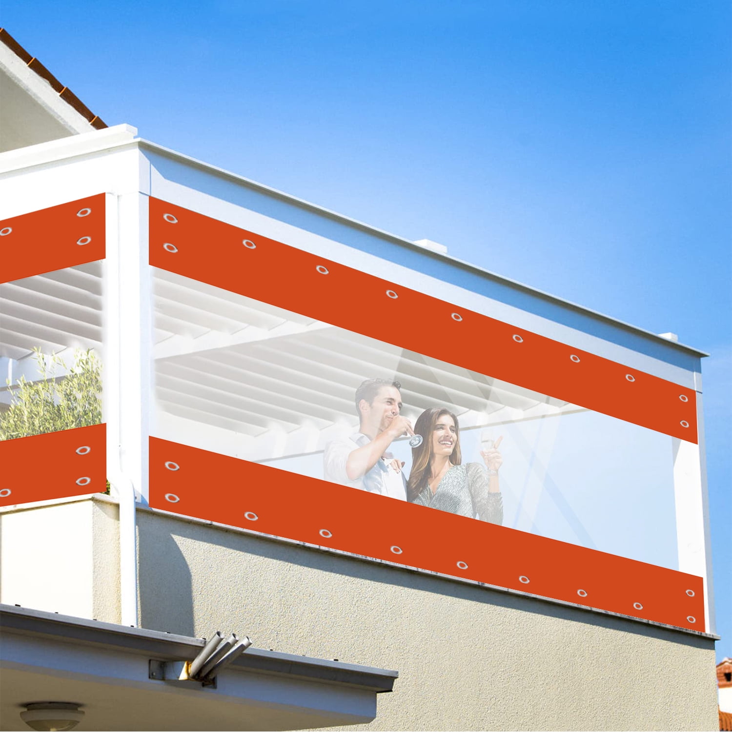 TOPCHANCES Outdoor Clear Vinyl Curtains with Grommets and Rope, Waterproof Cold Resistant Vinyl Patio Enclosure, PVC Heavy Duty Clear Tarps for Patio, Pergola, Porch,Gazebos,Balcony, 8'Hx8'W
