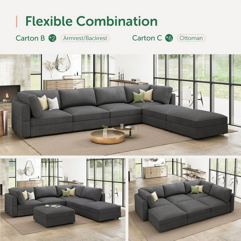 HONBAY 153.4” Oversized Corduroy Modular Sofa U-Shaped