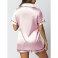 thumbnail image 4 of SOMER 2 Piece Pajama Set For Women Silk Satin Lounge Pjs Shorts Matching Summer Sleepwear Button Down Shirt Shorts Pink., 4 of 6