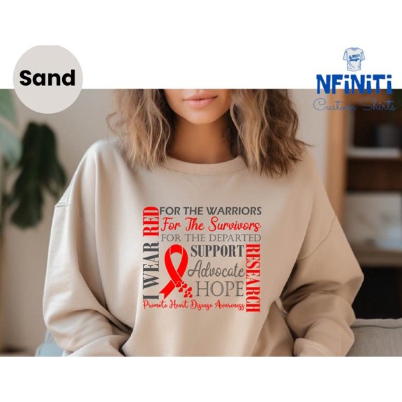 Red Ribbon Heart Disease Awareness Sweatshirt TSHIRT All Size S-5XL