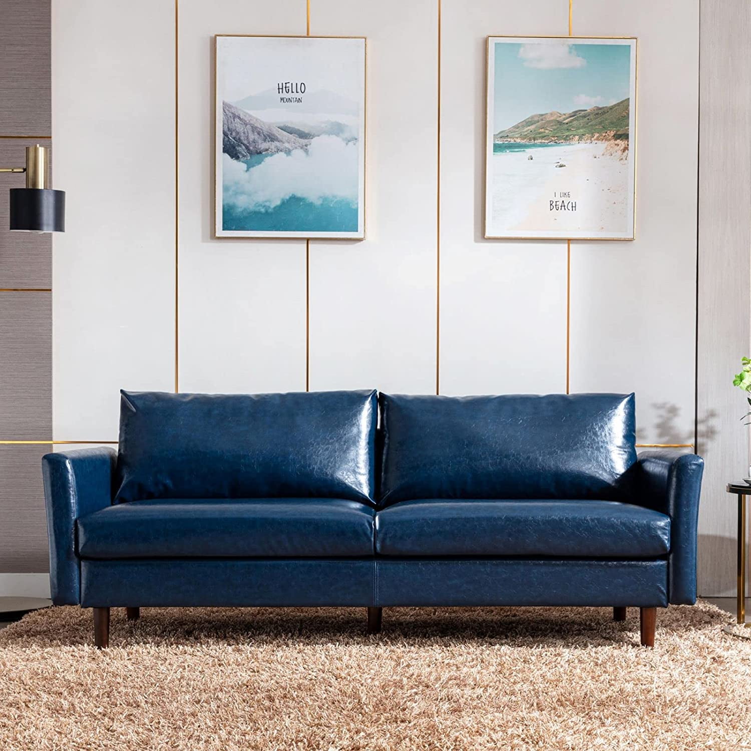 Dreamsir 80" Faux Leather Sofa Couch, MidCentury Modern Sofa with Solid Wooden Frame & Padded