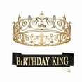 thumbnail image 3 of Party Royal Crown with Sash for Men Women Birthday King Rhinestone Crown Shoulder Wrap Set Evening Party Props Supplies, 3 of 10