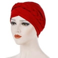 thumbnail image 1 of YOPTOP Turban Chapeau Mode Femmes Couleur Unie Tressé Hijab Musulman Turban Bandeau Chapeau Bonnet de Chimiothérapie, Rouge, 1 of 7