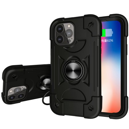 ShellTech Compatible with iPhone 7 / 8 / SE 2020 Rubber Hybrid Armor Case Built-in 360°Rotating Ring Stand, Military Grade Drop Protection Full Body Rugged Heavy Duty Durable Cover,A Black