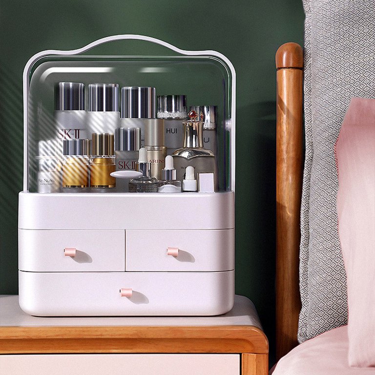 Makeup Organizer, Cosmetics Skincare Organizers Box Waterproof&Dustproof,  Make up Organizers and Storage for Vanity with Lid and Drawers, Cosmetic