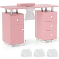 thumbnail image 2 of Costway Rolling Manicure Table Nail Desk with with 8 Lockable Wheels & Electric Dust Collector 3 Dust Bags Wrist Rest Pink, 2 of 9