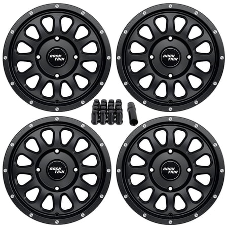 RockTrix RT111 15in ATV Wheels 4x156 Rims, 15x7, 5+2 Offset, Includes 3/8x24 Spline Lug nuts, Compatible with Polaris Ace RZR XP Ranger Crew UTV, 4/156, Set of 4