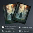 thumbnail image 3 of Samurai Master Practicing Martial Arts Concept Painting Orange Green Teal Blue Warrior in Foggy Autumn Bamboo Forest Landscape Large Wall Art Poster Print Thick Paper 18X24 Inch, 3 of 3