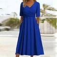 thumbnail image 2 of Robes de Printemps pour Femmes Décontractées Manches 3/4 Longue Robe Évasée Basique Plage Vacances Travail Maxi Robe 2025, 2 of 7