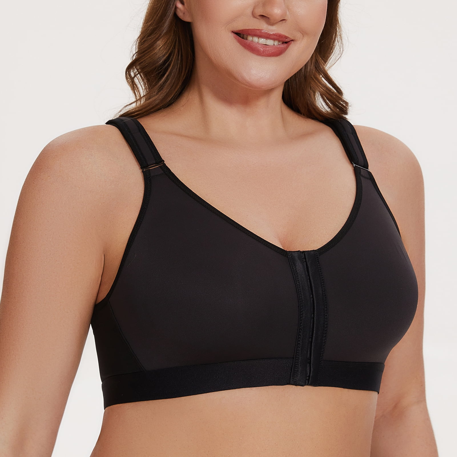 MELENECA Women's Front Closure Wirefree Post Surgery Plus Size Back Support Posture Bra Black 40C