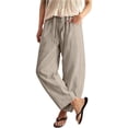 thumbnail image 2 of Nestiefly Women's Summer Linen Pants Casual High Waisted Wide Leg Palazzo Trousers Boho Cropped Work Pants with Pockets Gray M, 2 of 3