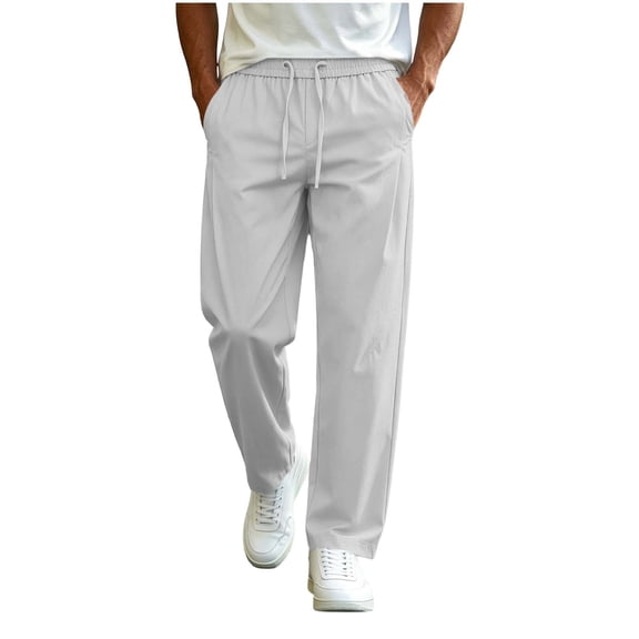 fatyb Mens Casual Pants Elastic Waist Drawstring Travel Pants Solid Color Lightweight Work Pants with Pockets