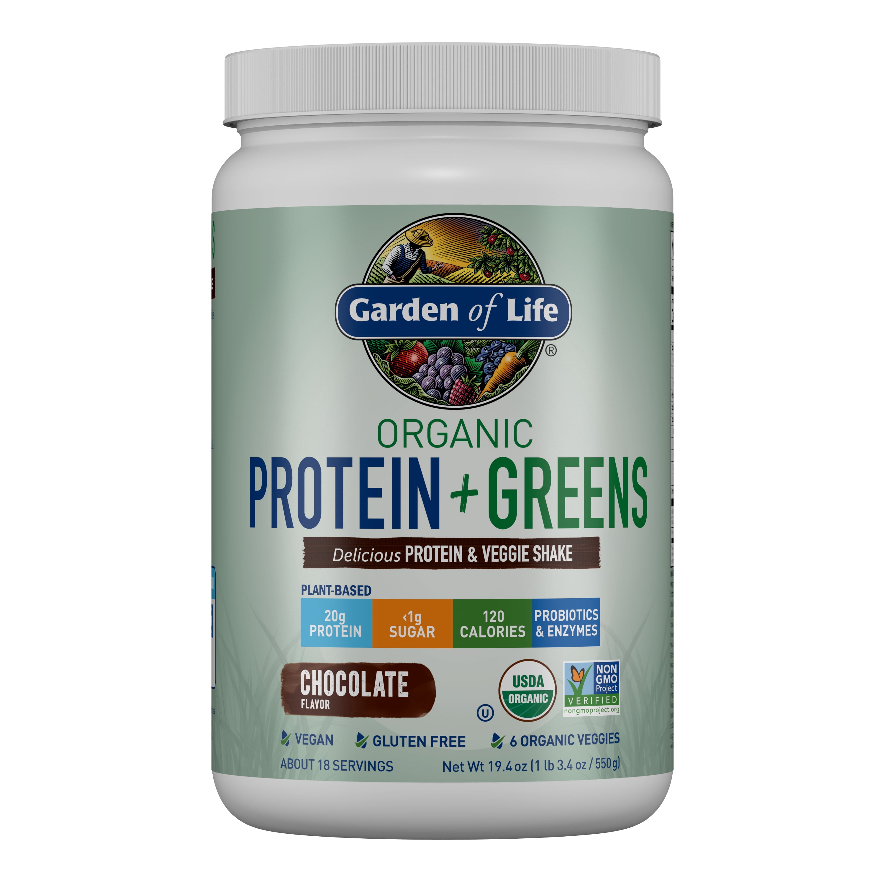 Garden of Life Organic Protein & Greens Protein Powder 20g Protein - Chocolate 18 Servings