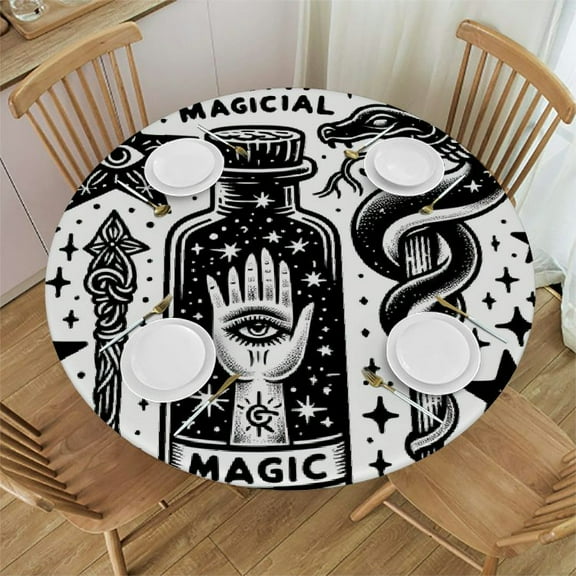 BCIIG Magic Stars Wand Round Table Cover Stain Resistant Washable Indoor Outdoor Tablecloth Kitchen Dining Wedding Parties Picnic Camping 100% Polyester Fiber 31-35