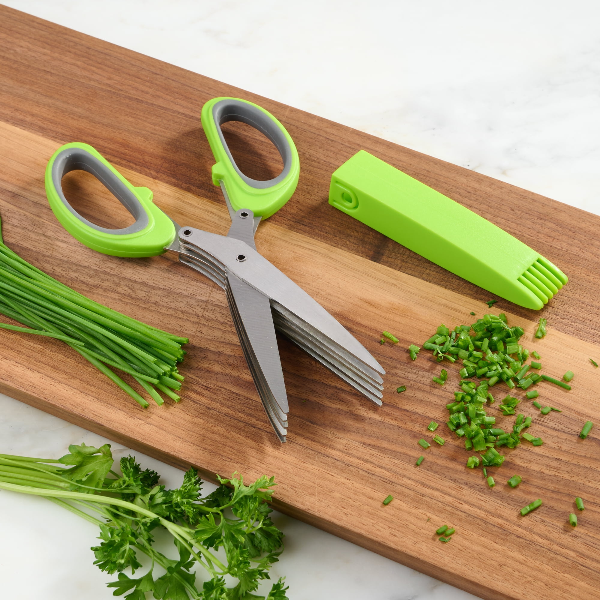 Mainstays 5 Blade Herb Kitchen Scissors with Blade Guard, Green