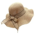 thumbnail image 5 of Wuxian Straw Hats For Women Solid Color Bow Wide Brim Summer Dress Hat Shapeable Hollowed Out Breathable Fashionable Lightweight Foldable Party Vacation Beach Sun Hat ,Khaki,One Size, 5 of 5