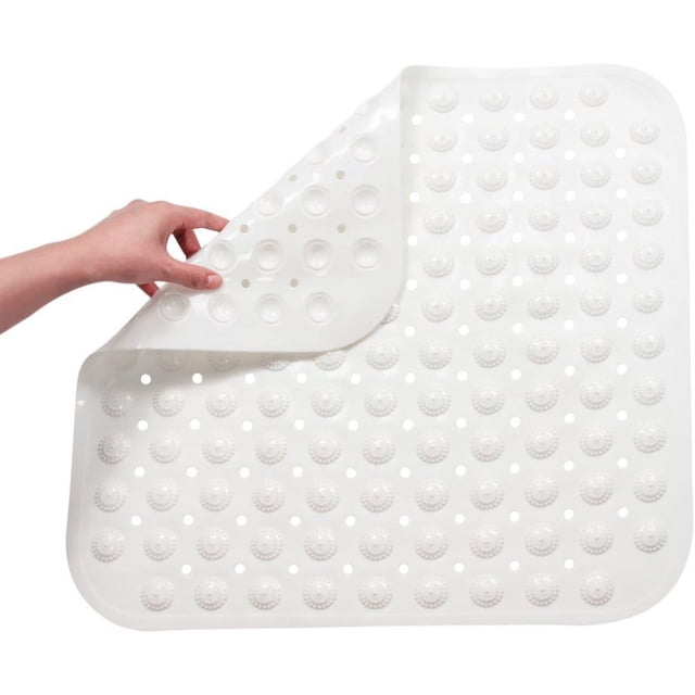 Alfombrillas de ducha cuadradas antideslizantes, caucho natural TPR extragrande con ventosas para superficies lisas, lavables a máquina y antibacterianas (48 x 48 cm)