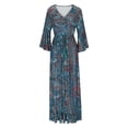 thumbnail image 4 of LOVZFMLL Mode Femmes Col en V Imprimé Manches 3/4 Patchwork Robe Longue Décontractée Bleu 2TG, 4 of 6