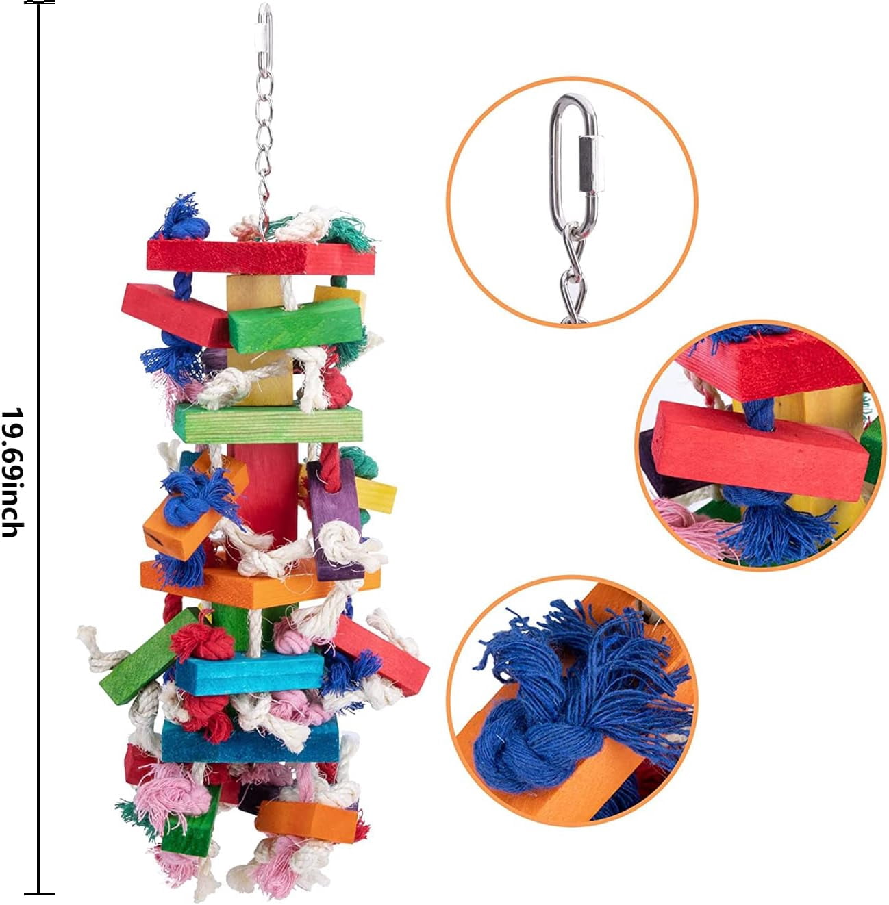 Ebaokuup Bird Block Knots Tearing Toy- 19.7 inch Multicolored Natural Wooden Parrot Chewing Toy Suggested for Macaws cokatoos, African Grey and a Variety of Amazon Parrots. (Large Size)