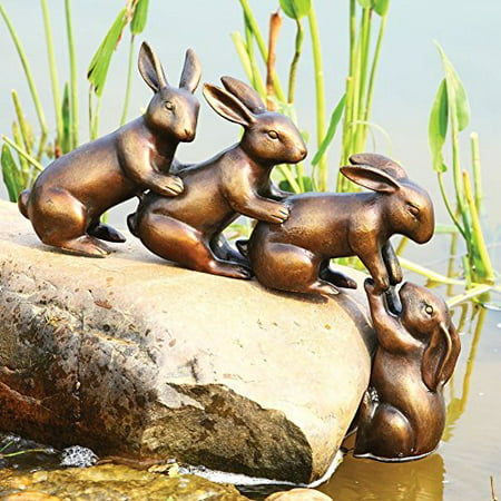 Home & Garden Decor Helping Hands Bunny Rabbit Friends Statue Aluminum Pond Lawn