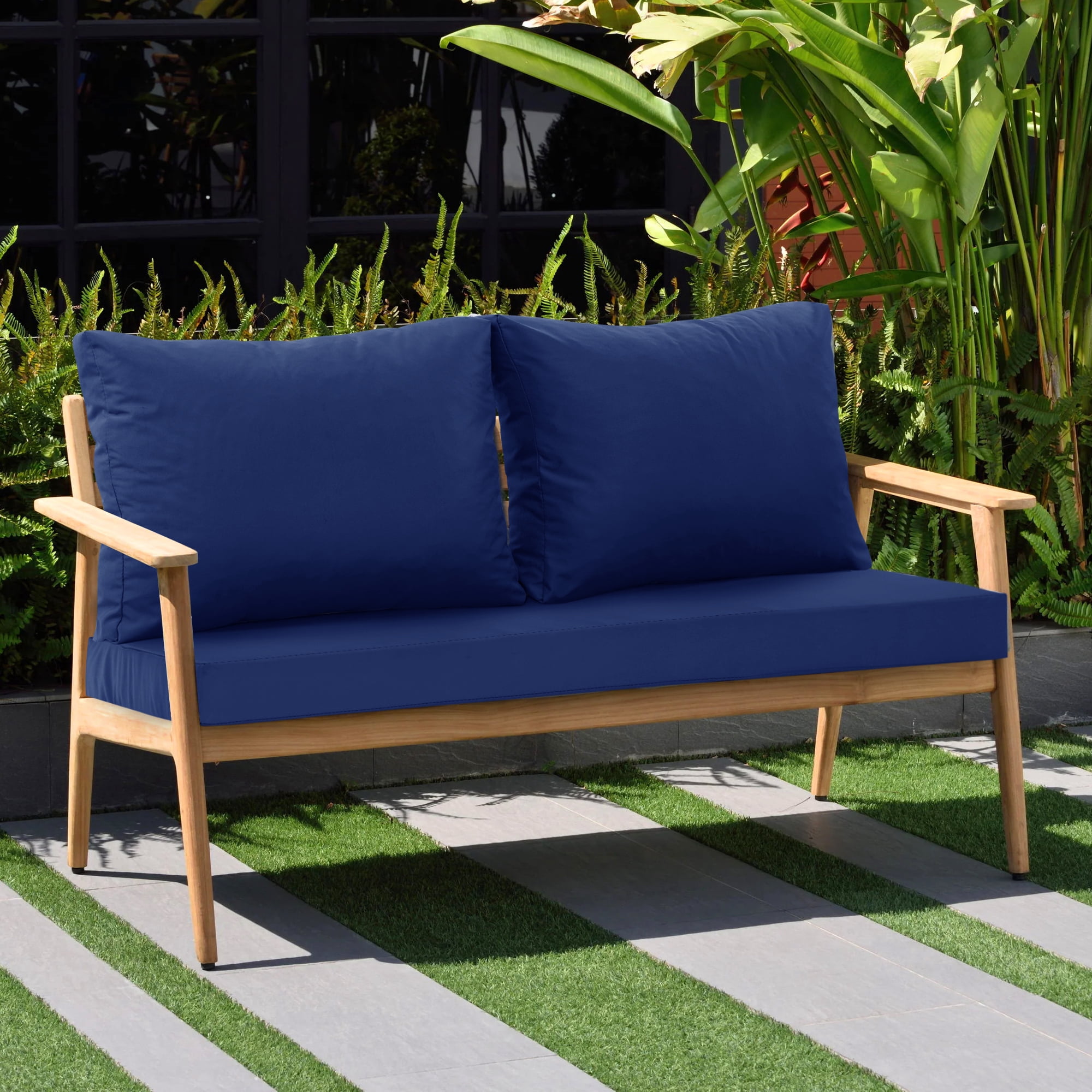 Outdoor Loveseat Cushions for Patio Furniture, Waterproof Weather & Fade Resistant Seat and Backrest Cushion Set with Removable Cover, 46 x 26 Inch, Navy