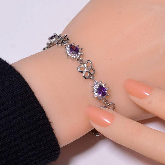 Purple Amethyst & Cubic Zirconia 925 Sterling Silver Tennis Bracelet 7.99" B5732, New Year Sale, Valentin's Day Gift