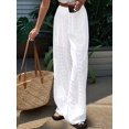 thumbnail image 5 of Womens Summer Solid Color Hollow Out Embroidery Casual Elastic Waist Long Pants Versatile Comfort White L, 5 of 9