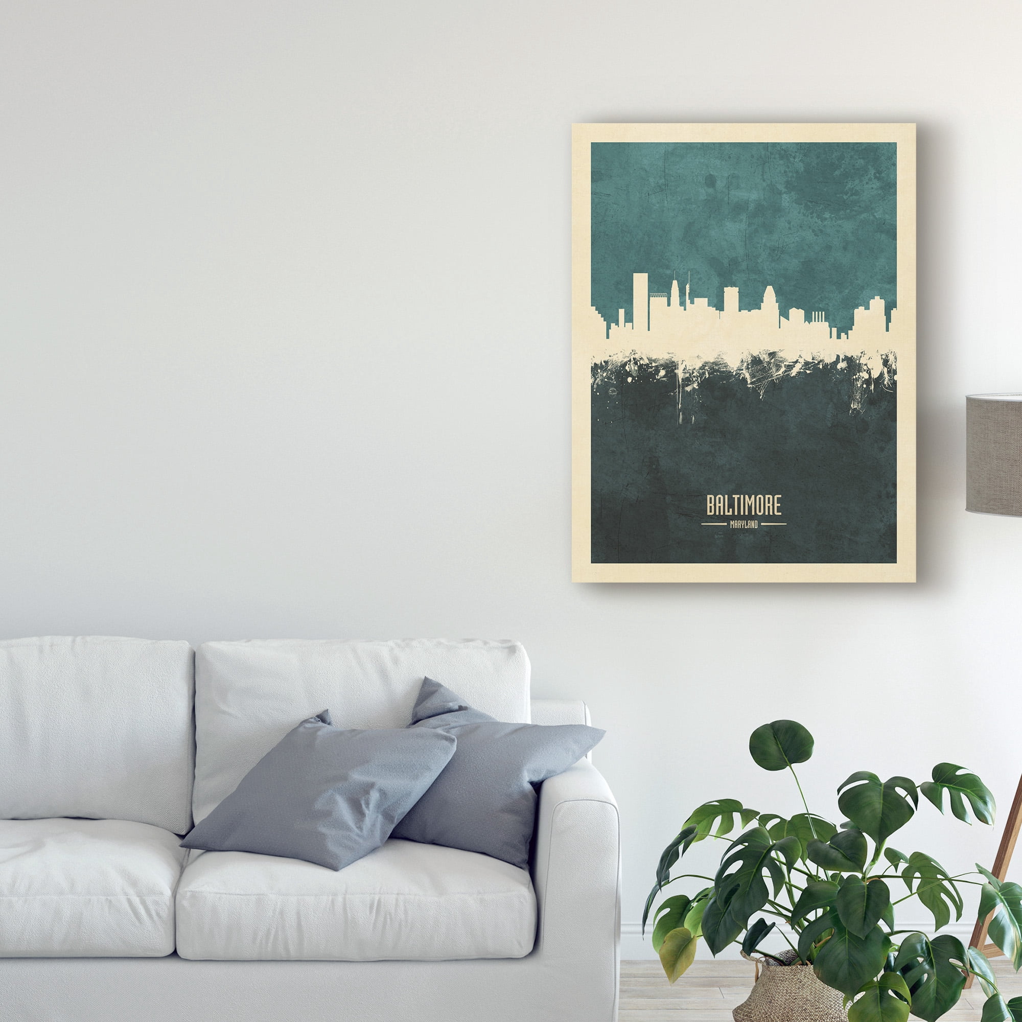 Trademark Fine Art 'Baltimore Maryland Skyline Teal' Canvas Art by Michael Tompsett