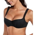 thumbnail image 3 of Curyon Women's Lightly Padded Floral Lace Demi Wide Straps Underwire Balconette Bra,40DD, 3 of 6