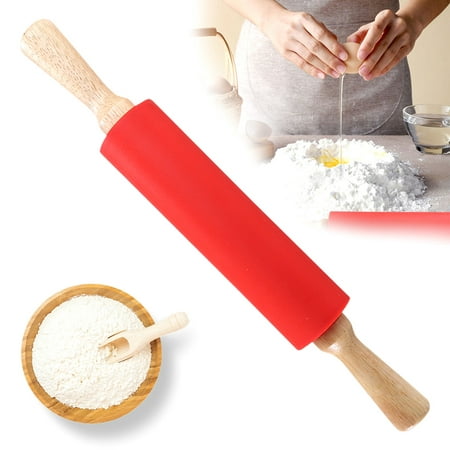 

CIYAPED Rolling Pin Food Grade Non-Stick Silicone Fondant Roller Durable Wooden Handle Fondant Cake Rolling Pin 11.8 Labor-Saving Dough Rolling Pin DIY Crafts Baking Cooking Tool for Kitchen
