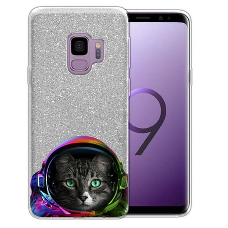 FINCIBO Silver Gradient Glitter Case, Sparkle Bling TPU Cover for Samsung Galaxy S9, Astronaut (Best Rated Samsung Galaxy S3 Case)