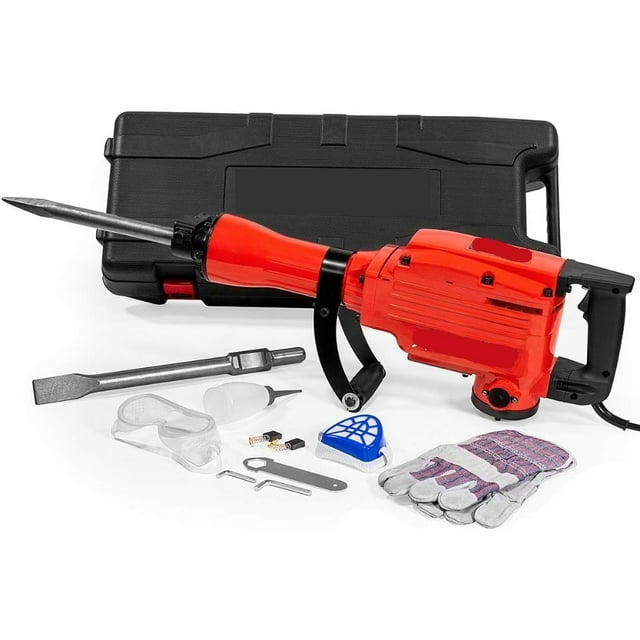 2200W Demolition Electric Jack Hammer Power Drill Concrete Breaker Bar Point & Chisel Bits Chisel Set ,Wide Applications