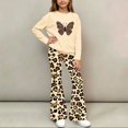 thumbnail image 4 of Spazoro Girls Outfit Set, Long Sleeve Crewneck Loose Fit Animal Print Elastic Waist Flared Leg Casual Graphic Top and Pants 2 Piece Outfits Beige Size 5-6, 4 of 8