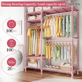 thumbnail image 3 of 680LBS Capacity Garment Clothes Rack, Metal Wadrobe Closet with Wire Shelves, Pink, 3 of 7