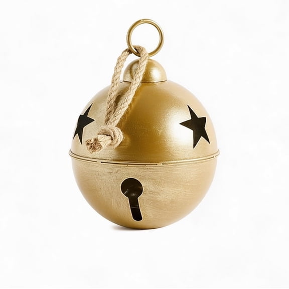 Large Christmas Sleigh Bells with Coarse Rope Star Cutouts Rustic Ornaments for Vintage Christmas Fireplace Tree Garden Decoration 7.87*3.94IN