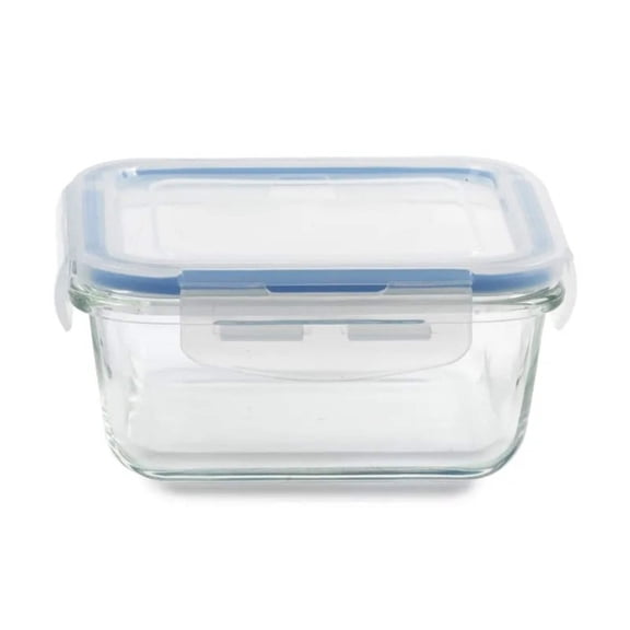 Glass Container Square Blue 1.3 cup