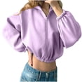 thumbnail image 2 of Feancey Cropped Hoodies for Women Y2K Oversized Fleece Zip Up Jackets Teen Girl Casual Elastic Waist Long Sleeve Hooded Sweatshirt Fashion Fall Jacket Purple M, 2 of 8