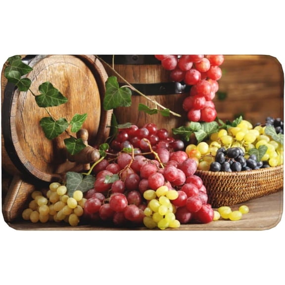 Grapes Red Wine Barrel Door Mat 18x30 Inch Sponge Velvet Surface Area Rug Non Slip Kitchen Indoor Floor Runner Rugs for Home Decor Bedroom Living Dining Room