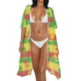 thumbnail image 3 of DISNIMO Stripe Plam Tree Print Women's Swimsuit Cover Up Long Summer Loose Beach Coverups Open Front Long Kimono Bikini Cover up, 3 of 6