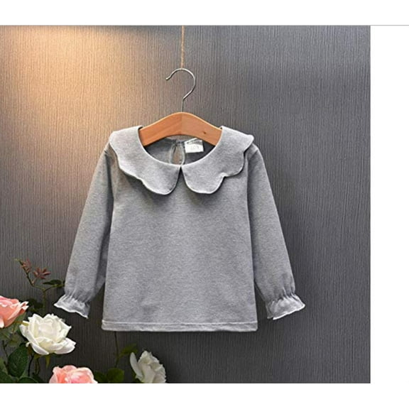 nvzhuang Toddler Baby Girls Casual Top, Kids Long Sleeve O-Neck Ruffle Solid Color Blouse