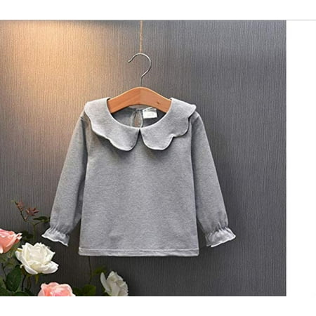 

Puloru Toddler Baby Girls Long Sleeve O-Neck Ruffle Solid Color Blouse