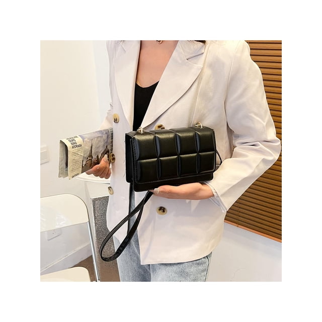 Bolsa de hombro con solapa de cuero PU cuadrados de chocolate para mujer con solapa (negro) Ehuebsd Para Estrenar