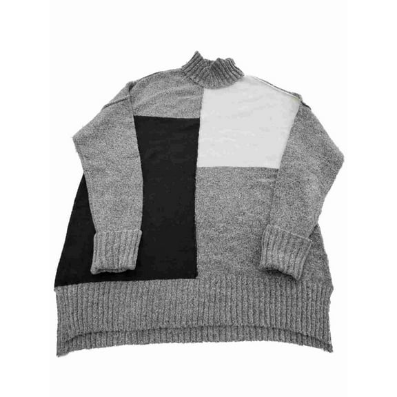 Womens Cowl Neck Colorblock Grey White Charcoal Cuffed Sleeve Shirt Sweater M
