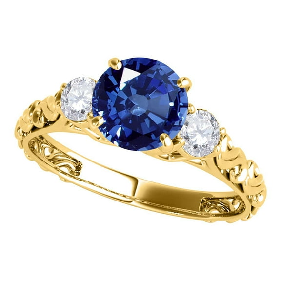 Mauli Jewels Rings for Women 0.70 Carat Diamond and Round Shaped Sapphire Ring Prong 10K Yellow Gold