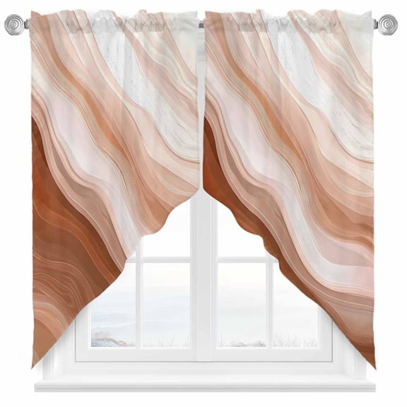 Abstract Wave Texture Swag Valances for Windows 2 Pack Retro Earth Color Gradient Swag Kitchen Curtains 36 Inches Long Rod Pocket Short Window Treatment for Kitchen Bathroom 36"x36"