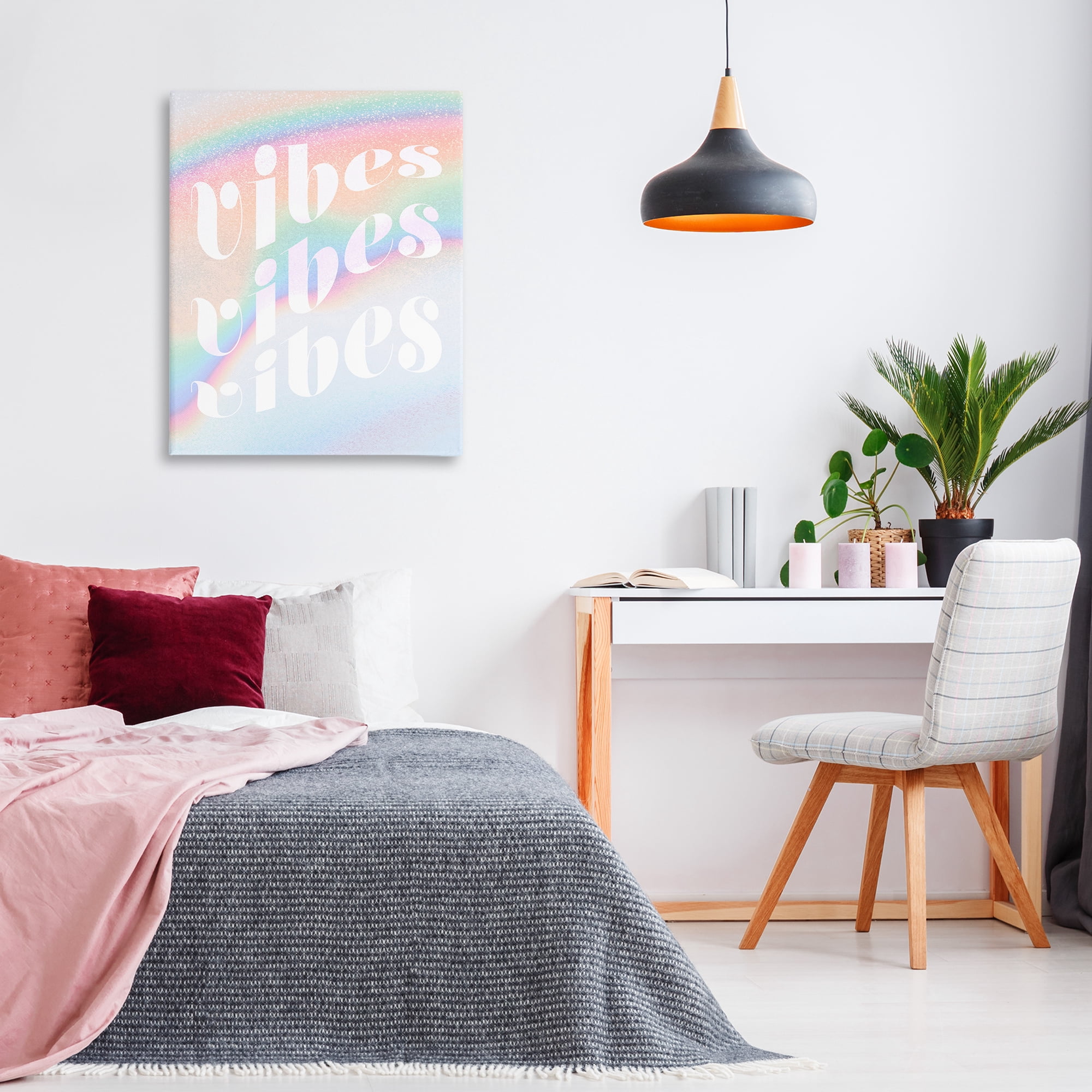 Stupell Industries Vibes over Glam Rainbow Text & Numbers Painting Wrapped Canvas Art Print Wall Art, 30 x 40