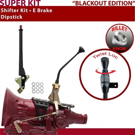 American Shifter C4 Shifter Kit Black 10 in. E Brake Dipstick Push Button 16 in. Handle Billet Knob for EEB7C