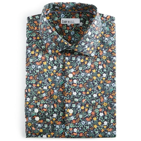 Bar Iii Mens Slim fit Dress Shirt Medium 15-15.5 Long Sleeve Navy Blue Floral