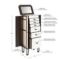 thumbnail image 6 of Pemberly Row 6-Drawer Wood Jewelry Armoire with Flip Top in Walnut Brown/Cream, 6 of 17