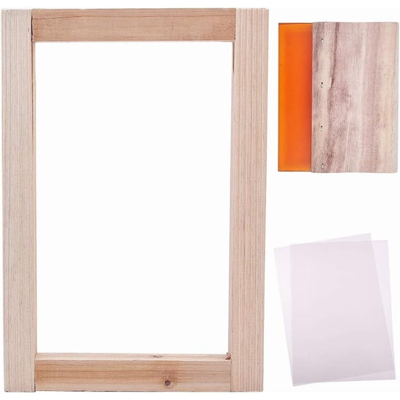 7Pcs Screen Printing Starter Kit with 6 x 10 Inch Wood Silk Screen Printing Frames Inkjet Waterproof Transparency Film Screen Printing Squeegees Tools for Screen Printing Colorful